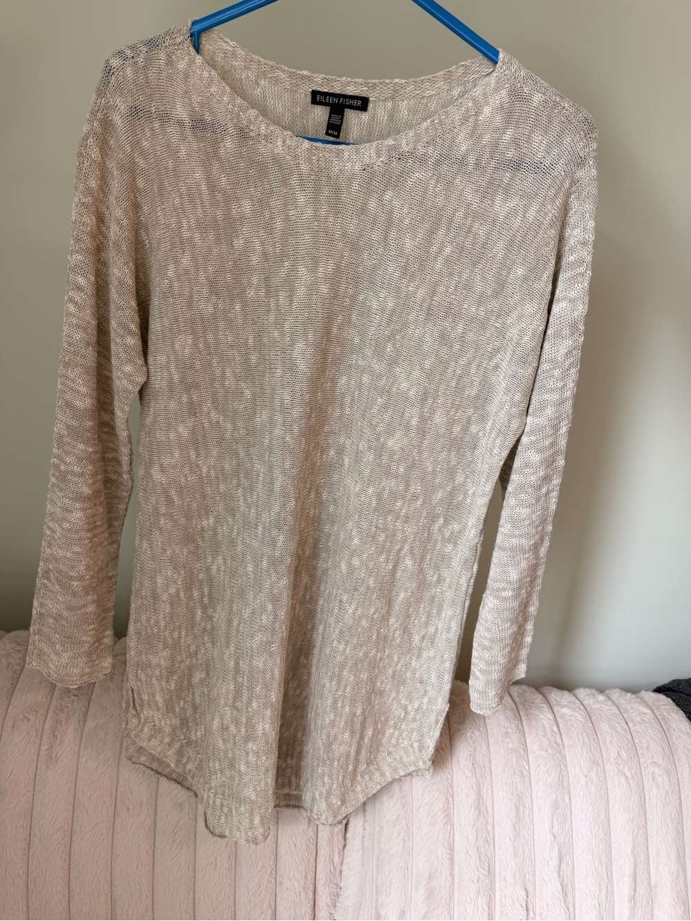 Eileen Fisher Women's Gray Long-Sleeve Knit Cotton Lightweight Sweater